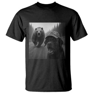 Funny Labrador Selfie With Bear T Shirt Dog Lover Gift TS12 Black Print Your Wear