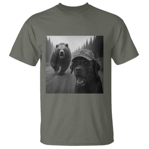Funny Labrador Selfie With Bear T Shirt Dog Lover Gift TS12 Military Green Print Your Wear