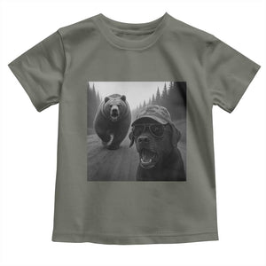 Funny Labrador Selfie With Bear Toddler T Shirt Dog Lover Gift TS12 Military Green Print Your Wear