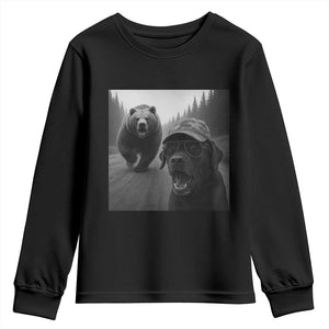 Funny Labrador Selfie With Bear Youth Sweatshirt Dog Lover Gift TS12 Black Print Your Wear