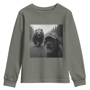 Funny Labrador Selfie With Bear Youth Sweatshirt Dog Lover Gift TS12 Military Green Print Your Wear
