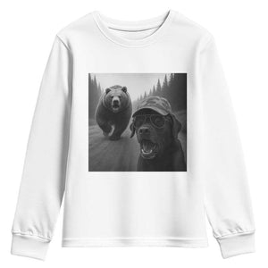 Funny Labrador Selfie With Bear Youth Sweatshirt Dog Lover Gift TS12 White Print Your Wear