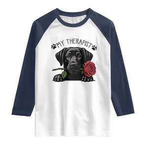 Black Labrador Retriever Is My Therapist Raglan Shirt Dog Lover Gift TS12 White Navy Print Your Wear
