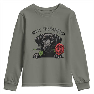 Black Labrador Retriever Is My Therapist Youth Sweatshirt Dog Lover Gift TS12 Military Green Print Your Wear