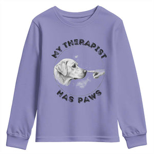 Funny Labrador Retriever Gift Youth Sweatshirt My Therapist Has Paws TS12 Violet Print Your Wear