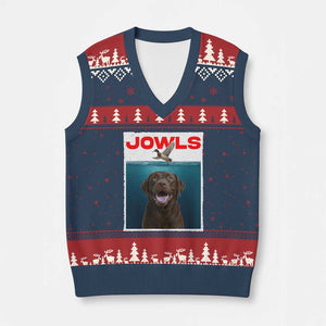Chocolate Labrador Retriever V-Neck Knit Sweater Vest Funny Jowls Horror Dog Poster TS12 Navy Red Print Your Wear
