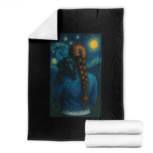 Starry Night Art Parody Throw Blanket Girl And Labrador Retriever Dog Mom Gift TS12 Black Print Your Wear