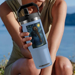 Starry Night Art Parody Flip Straw Tumbler Girl And Labrador Retriever Dog Mom Gift TS12 One Size: 30 oz Light Blue Print Your Wear
