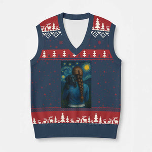 Starry Night Art Parody V-Neck Knit Sweater Vest Girl And Labrador Retriever Dog Mom Gift TS12 Navy Red Print Your Wear