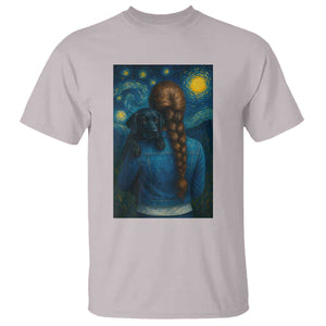 Starry Night Art Parody T Shirt Girl And Labrador Retriever Dog Mom Gift TS12 Ice Gray Print Your Wear