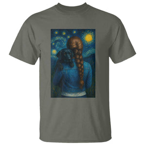 Starry Night Art Parody T Shirt Girl And Labrador Retriever Dog Mom Gift TS12 Military Green Print Your Wear
