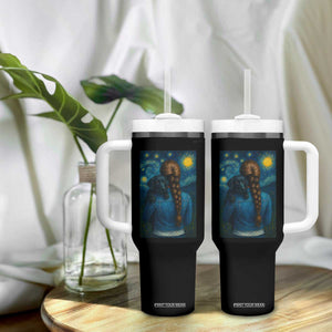 Starry Night Art Parody Tumbler With Handle Girl And Labrador Retriever Dog Mom Gift TS12 Print Your Wear