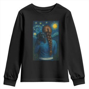Starry Night Art Parody Youth Sweatshirt Girl And Labrador Retriever Dog Mom Gift TS12 Black Print Your Wear