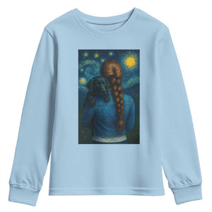 Starry Night Art Parody Youth Sweatshirt Girl And Labrador Retriever Dog Mom Gift TS12 Light Blue Print Your Wear