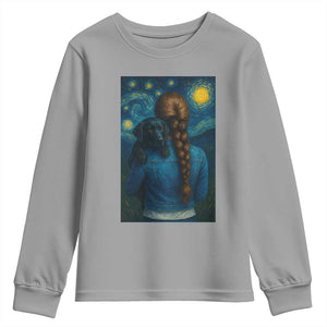 Starry Night Art Parody Youth Sweatshirt Girl And Labrador Retriever Dog Mom Gift TS12 Sport Gray Print Your Wear