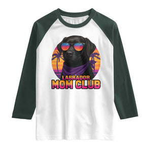 Funny Black Labrador Raglan Shirt Dog Mom Retro Sunset Gift TS12 White Dark Forest Green Print Your Wear