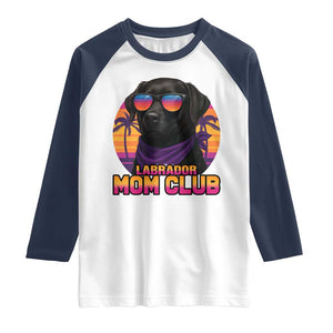 Funny Black Labrador Raglan Shirt Dog Mom Retro Sunset Gift TS12 White Navy Print Your Wear