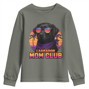 Funny Black Labrador Youth Sweatshirt Dog Mom Retro Sunset Gift TS12 Military Green Print Your Wear