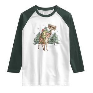 Resist Portland Frog Protest Christmas Raglan Shirt Funny Holiday Meme Gift Idea TS12 White Dark Forest Green Print Your Wear