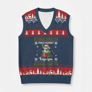 Frogs Against Fascism Ugly Sweater V-Neck Knit Sweater Vest Funny Portland Xmas Frog Gift TS12 Navy Red Print Your Wear
