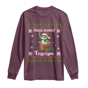 Frogs Against Fascism Ugly Sweater Long Sleeve Shirt Funny Portland Christmas Frog Gift TS12 Maroon Print Your Wear