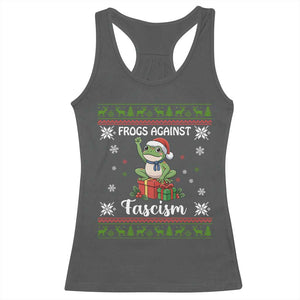Frogs Against Fascism Ugly Sweater Racerback Tank Top Funny Portland Christmas Frog Gift TS12 Dark Heather Print Your Wear