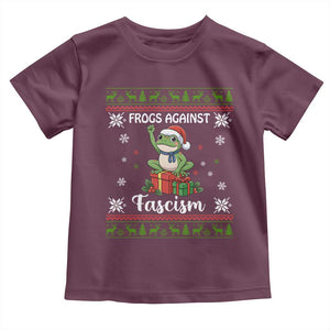 Frogs Against Fascism Ugly Sweater Toddler T Shirt Funny Portland Christmas Frog Gift TS12 Maroon Print Your Wear