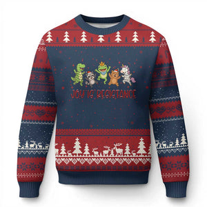 Joy Is Resistance Ugly Christmas Sweater Funny Portland Frog Protest Xmas Gift TS12 Navy Red Print Your Wear