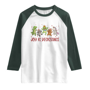 Joy Is Resistance Raglan Shirt Funny Portland Frog Protest Christmas Gift TS12 White Dark Forest Green Print Your Wear