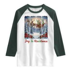Joy Is Resistance Portland Frog Protest Raglan Shirt Funny Holiday Meme Gift Idea TS12 White Dark Forest Green Print Your Wear