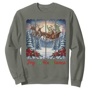Joy Is Resistance Portland Frog Protest Sweatshirt Funny Holiday Meme Gift Idea TS12 Military Green Print Your Wear