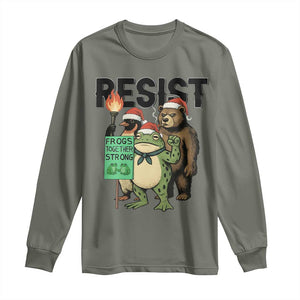 Funny Christmas Frogs Together Strong Long Sleeve Shirt Portland Resist Meme Gift TS12 Military Green Print Your Wear