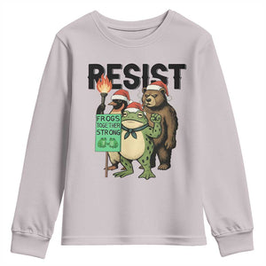 Funny Christmas Frogs Together Strong Youth Sweatshirt Portland Resist Meme Gift TS12 Ice Gray Print Your Wear