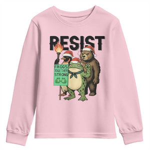 Funny Christmas Frogs Together Strong Youth Sweatshirt Portland Resist Meme Gift TS12 Light Pink Print Your Wear