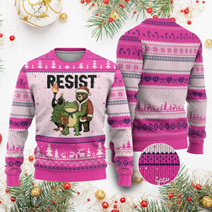 Portland Frog Protest Frogs Together Strong Ugly Christmas Sweater Funny Holiday Gift TS12 Hot Pink Print Your Wear
