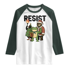 Portland Frog Protest Frogs Together Strong Raglan Shirt Funny Holiday Gift TS12 White Dark Forest Green Print Your Wear