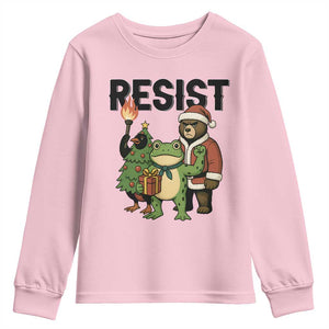 Portland Frog Protest Frogs Together Strong Youth Sweatshirt Funny Holiday Gift TS12 Light Pink Print Your Wear