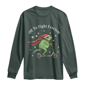 Portland Frog Protest Off To Fight Fascism Long Sleeve Shirt Funny Christmas Gift TS12 Dark Forest Green Print Your Wear