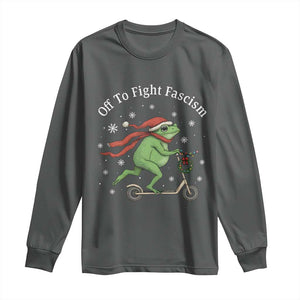 Portland Frog Protest Off To Fight Fascism Long Sleeve Shirt Funny Christmas Gift TS12 Dark Heather Print Your Wear