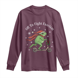 Portland Frog Protest Off To Fight Fascism Long Sleeve Shirt Funny Christmas Gift TS12 Maroon Print Your Wear