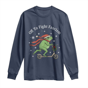 Portland Frog Protest Off To Fight Fascism Long Sleeve Shirt Funny Christmas Gift TS12 Navy Print Your Wear