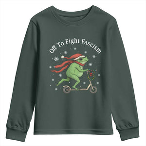 Portland Frog Protest Off To Fight Fascism Youth Sweatshirt Funny Christmas Gift TS12 Dark Forest Green Print Your Wear