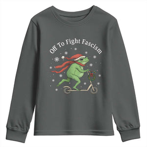 Portland Frog Protest Off To Fight Fascism Youth Sweatshirt Funny Christmas Gift TS12 Dark Heather Print Your Wear