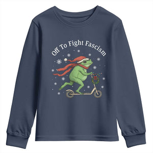 Portland Frog Protest Off To Fight Fascism Youth Sweatshirt Funny Christmas Gift TS12 Navy Print Your Wear