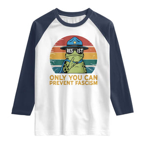 Only You Can Prevent Fascism Raglan Shirt Funny Portland Frog Protest Gift TS12 White Navy Print Your Wear