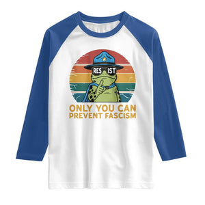 Only You Can Prevent Fascism Raglan Shirt Funny Portland Frog Protest Gift TS12 White Royal Print Your Wear