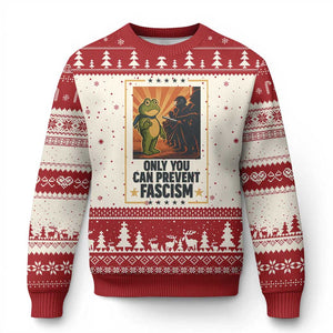 Funny Portland Frog Protest Ugly Christmas Sweater Only You Can Prevent Fascism Gift TS12 Beige Red Print Your Wear