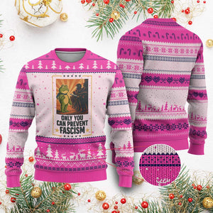 Funny Portland Frog Protest Ugly Christmas Sweater Only You Can Prevent Fascism Gift TS12 Hot Pink Print Your Wear