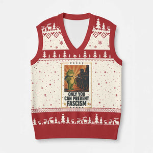 Funny Portland Frog Protest V-Neck Knit Sweater Vest Only You Can Prevent Fascism Gift TS12 Beige Red Print Your Wear