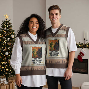 Funny Portland Frog Protest V-Neck Knit Sweater Vest Only You Can Prevent Fascism Gift TS12 Mocha Mousse Print Your Wear
